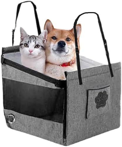 OXIZER 愛犬の安全移動!【助手席対応】丸洗いOK 大型犬用 車内ペットベッド 転落防止フック&防水シート付き コンパクト収納可 (グレー)