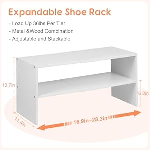 2-Tier Expandable White Shoe Rack Organizer for Closet, Stackable Shoe Rack Storage Shelf, Small Iron Wood Combination Shoe Shelves for Closets,Entryway,Front Door, Narrow Space,Hallway,6-12 Pairs 2 Tier Expandable White Shoe Rack Organizer for Closet Stackable Shoe Rack Storage Shelf Small Iron Wood Combination Shoe Shelves for ClosetsEntrywayFront Door Narrow SpaceHallway6 12 Pairs