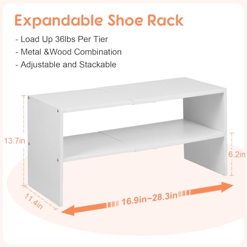 2-Tier-Expandable-White-Shoe-Rack-Organizer-for-Closet-Stackable-Shoe-Rack-Storage-Shelf-Small-Iron-Wood-Combination-Shoe-Shelves-for-ClosetsEntrywayFront-Door-Narrow-SpaceHallway6-12-Pairs 2 Tier Expandable White Shoe Rack Organizer for Closet Stackable Shoe Rack Storage Shelf Small Iron Wood Combination Shoe Shelves for ClosetsEntrywayFront Door Narrow SpaceHallway6 12 Pairs