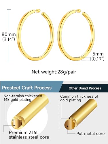 Image of Stainless Steel Chunky Hoop Earrings For Women, Minimalist and Chic, Black /Gold Plated, Round Hoops Earrings Hypoallergenic, Size: 30mm /40mm /60mm /80mm, Come with Box