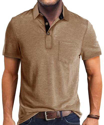 Gleam Ledra Poloshirt Herren Kurzarm Klassisches Baumwollmix Golfshirt Polohemd mit Knopfleiste
