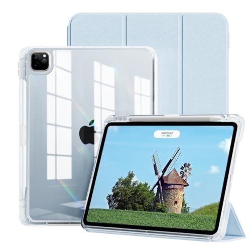Image of JKSML Case for iPad Air 13 Inch M3 /M2 (2025 /2024) /iPad Pro 12.9 inch 6th /5th /4th Gen (2022 /2021 /2020) with Pencil Holder,2 in 1 Removable Clear Back,2nd Gen Pencil Charging,Auto Sleep /Wake,Light Blue