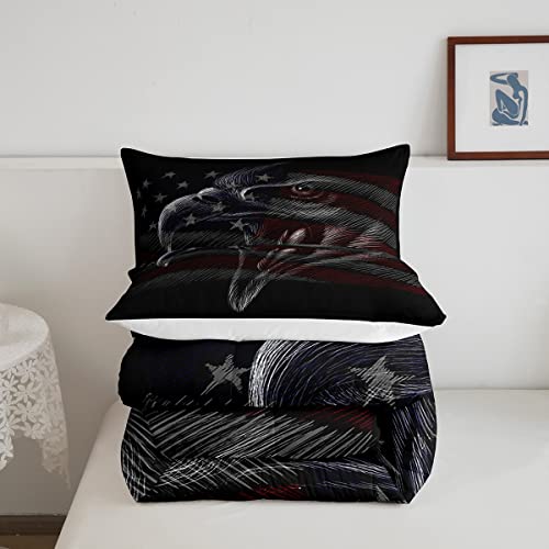 American Flag Comforter Dark Eagle Pattern Bedding Set Independence Eagle Day Comforter Set For Kids Adults Cute Bird Decor Down Alternative Comforter For All Season Ultra Soft Room Decor Twin Size #TOP4