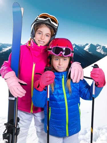 Image of SATINIOR 2 Pairs Kids Waterproof Winter Snow Gloves Ski Gloves for Boy Girl Outdoor Warm Thickening Snowboard