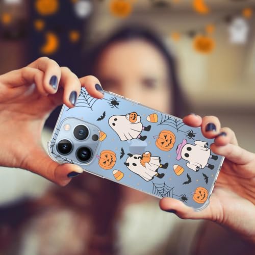 Coque iPhone 13 Pro Halloween citrouille et chat fantôme en TPU transparent souple