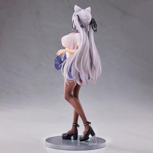 Jiumaocleu Statue Alvina-chan de l'anime en forme de chat avec oreilles de fille, modèle 24 cm, style uniforme, sculpture en manga faite à la main, figurine de collection, décoration de bureau, cadeau – vue 8