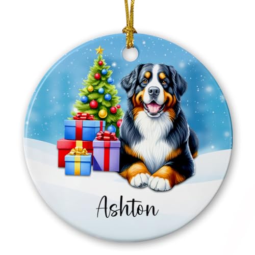 Bernese Mountain Ceramic Ornaments, Personalized Name Dog Lovers Ornament Decoration Xmas Tree, Bernese Mountain Dog Keepsake Gifts for Pet Owner, Custom Name Puppy Christmas Ceramic Ornament 2025