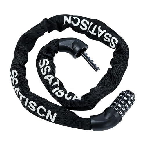 SSATISCN Bike Lock, 5 Digit Resettable Combination Bike Chain Lock, 3.2 FT Bike Locks Heavy Duty Anti Theft, Security Thickened Bicycle Lock,for Bikes, Motorcycles,Bicycle, Fence Gate