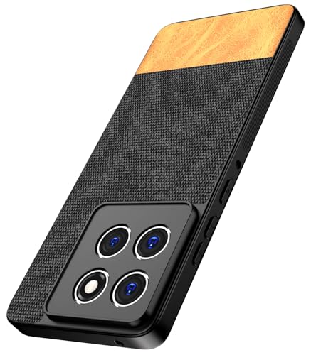 Image of Kapa Soft Fabric & Leather Hybrid Protective Back Cover for Moto Edge 60 / Edge 60 Fusion | Shockproof Slim Hard Anti Slip Back Case (Black,Brown)