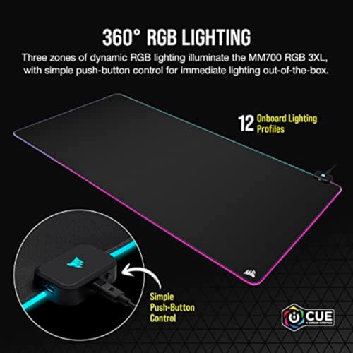 Image of Corsair MM700 RGB Extended 3XL Cloth Gaming Mouse Pad /Desk Mat - Massive 1,220mm x 610mm (48 inch x 24 inch) Cloth Surface, 360 Three-Zone RGB Lighting, Two USB Ports - Black