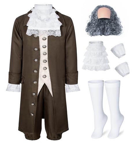 Benjamin Franklin Costume for Kids Boys Founding Father American 18th Colonial Uniform Kit Cosplay 6-7 Years Brown