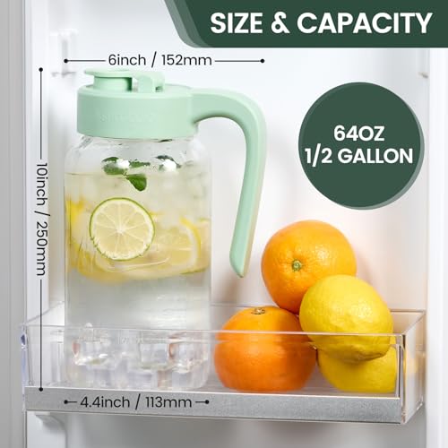 Image of Mason Jar Pitcher - Airtight & Leakproof Glass Pitcher with Lid, Perfect for Breastmilk, Cold Brew, and Sun Tea, 2 Quart (64 oz) Mason Jar with Pour Spout Lid