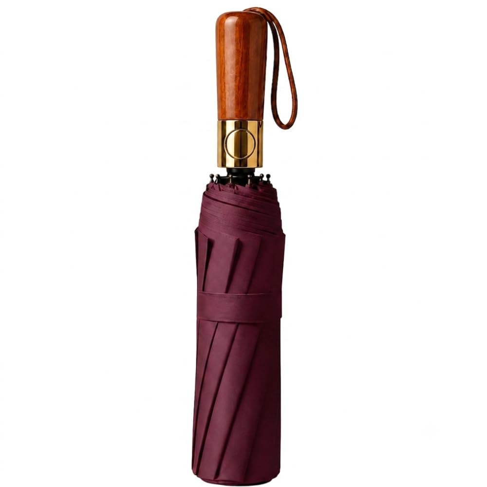 Small Wooden Handle Compact UV Protection Umbrella, Automatic Open Hook Handle Stick Golf Umbrellas for Rain, Sun & Wind Protection.-image-16
