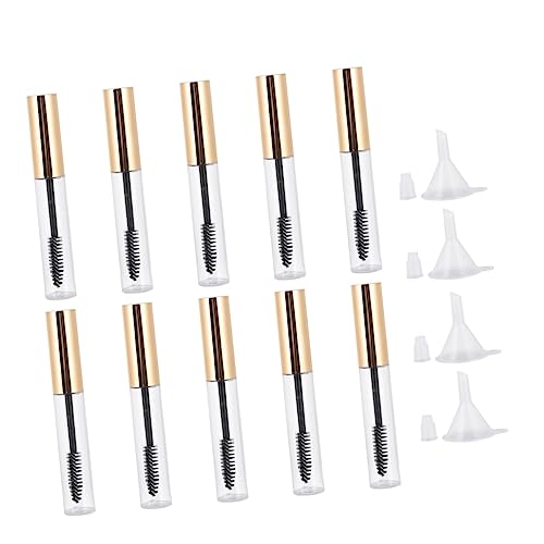NOLITOY 10個空マスカラチューブ 詰め替え用ボトル 漏斗付き 持ち運び便利 ゴールドキャップ付き アイラッシュ美容液容器 旅行や自宅用