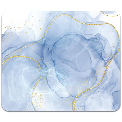 Image of FROGIGO Mouse Pad with Stitched Edges - Elegant Marble Mousepad for Women, 9.25 x 7.75 inch Washable Square Desk Pad, Non-Slip Rubber Base, Office Home Laptop Accessories - Blue Marble