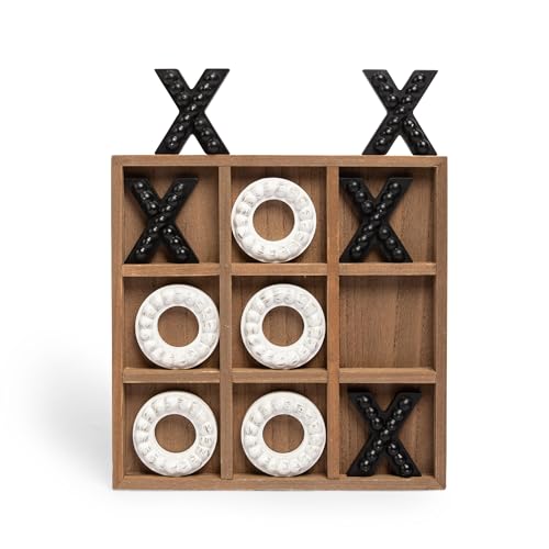 GENMOUS Wooden Tic Tac Toe Game Board for Seniors Family Indoor, 10.6 Inch White Rustic Giant Tic...