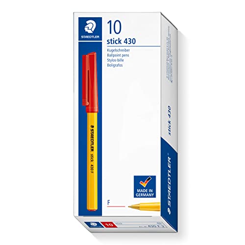 STAEDTLER Medium Stick 430 F-2 Ballpoint Pen Fine, Red, Box of 10