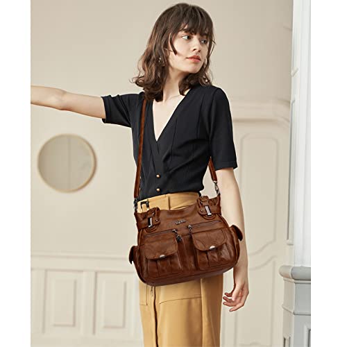 Image of KL928 Women's Shoulder Purse Large Hobo Tote PU Leather Multi-Pocket Bag | Large capacity, water-resistant, easy-clean, adjust strap, fits 10.2 inchipad, pockets, compartments, zipper, shop, travel, daily