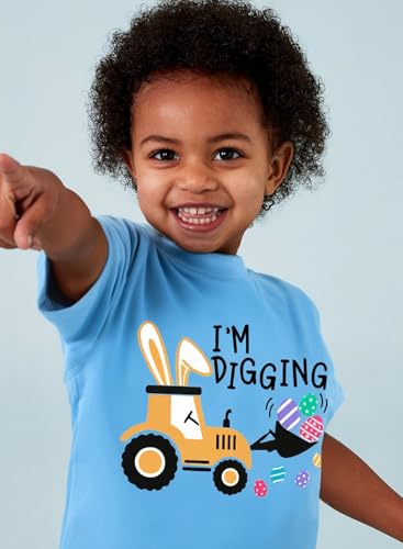 Image of Toddler Boys Easter Shirt Short Sleeve Kids Digger Eggs Hunt T-Shirt Cotton Dinosaur Bunny Outfits Tee Top 2-7 Years