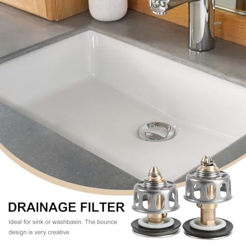 Image of Balacoo 4 Pack Pop Up Bathroom Sink Drain Stopper, Universal Core Basin Plug with Hair Catcher Strainer, Stainless Steel Filter for Washbasin