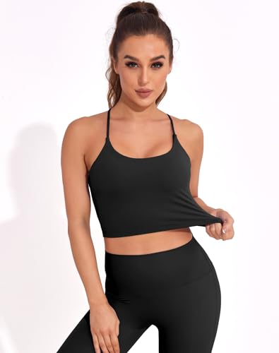 DaiLiWei Strappy Sports Bras for Women High Support Longline Open Back Workout Tops Padded Cross Yoga Crop Tank Built in Bra4