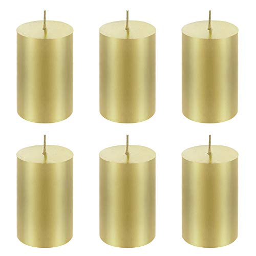Mega Candles 6 pcs Unscented Gold Round Pillar Candle, Hand Poured Premium Wax Candles 2 Inch x 3 Inch, Home DÃ©cor, Wedding Receptions, Baby Showers, Birthdays, Celebrations, Party Favors & More