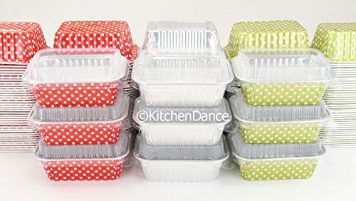 KitchenDance Disposable Aluminum Mini 6 ounce Individual Sized Loaf Pans #4004 Color & Lid Options (Gold Polka Dot- With Lids, 50) - Thumbnail 2