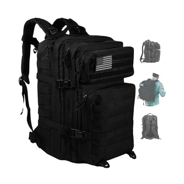 MODERN NEEDS 40L Tactical Backpack | Heavy Duty Military Backpack for Men | Molle Tactical Bag with 7 Compartments | Assault Pack Daypack | Outdoor Camping, Hiking, Survival, Gym, Travel – Black
