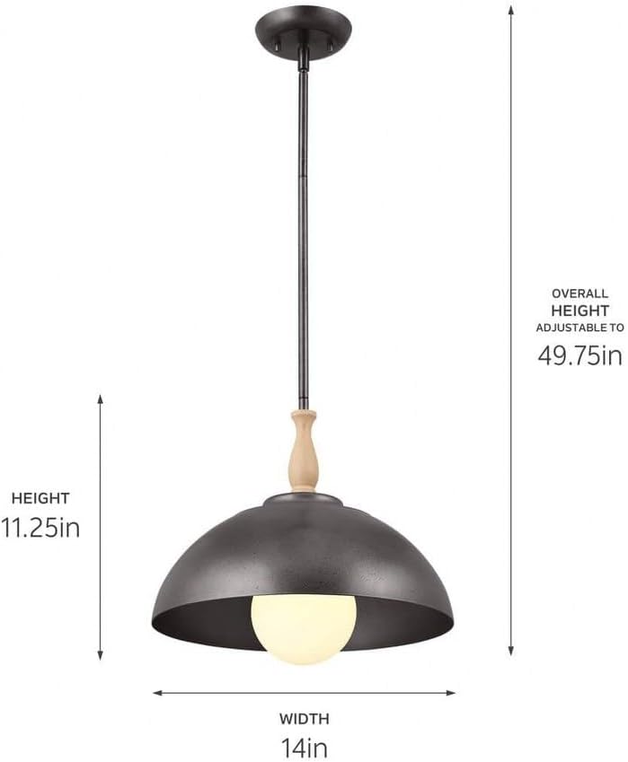 Kichler Fira 14 Inch 1 Light Pendant in Natural Brass and Black