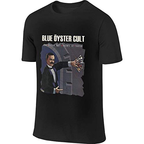 JELU Yobesti Athletic Tshirts Camisetas y topss & Tees Top and Blouse, Men's Blue Oyster Cult Agents of Fortune Cotton Black Short Sleeve T-Tshirts Camisetas y Tops(X-Large)