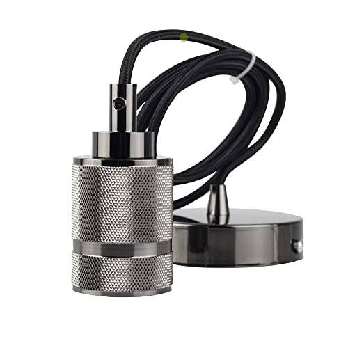 Metal E27 Portalámparas de metal Accesorios de Iluminación, Industrial Cable para Luz Lámpara del Techo, Accesorios de La Lámpara DIY con 100CM Cable (Negro) Cover
