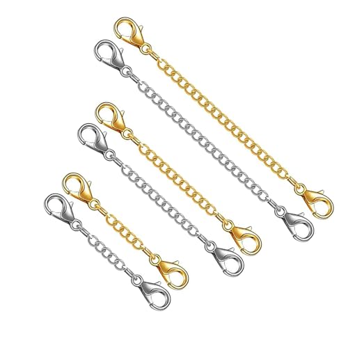 TreeTribe 6 Pcs Necklace Extender Silver and Gold Stainless Steel Gold Silver Necklace Extender with Lobster Claw Buckles Jewelry Extenders for Suspenders Bracelets Anklets and Other Jewelry Making