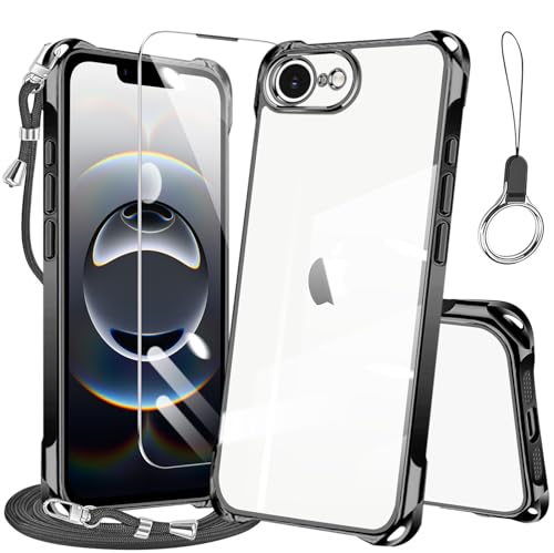 tuulaasii iPhone 16E �P�[�X �N���A �X�g���b�v2���t�� HD�t�B����1���t�� ���߉\�� �V�����_�[ ��|�� �R�t�� ������ �X�g���b�v�z�[���t�� ���� �V���R�� TPU �ϏՌ� ���C�����X�[�d ���h�~ �S�ʕی� �A�C�t�H�� 16e 