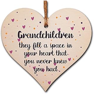 The Plum Penguin Handmade Wooden Hanging Heart Plaque Gift Grandchildren Fill Heart Wall Hanger Grandparents Family Thoughtful Wall Hanger