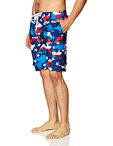 Kanu Surf Men's Mirage Swim Trunks (Regular & Extended Sizes), Camo Flag Red/White/Blue, Large #TOP1