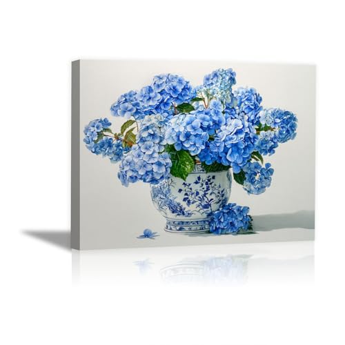 Vase en porcelaine et hortensia en décoration murale pour salon et chambre