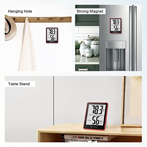 DOQAUS Digital Hygrometer Indoor Thermometer Humidity Gauge Room Thermometer with 5s Fast Refresh Accurate Temperature Humidity Monitor for Home, Bedroom, Baby Room, Office, Greenhouse, Cellar, Red