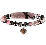 Nupuyai 8MM Rhodonite Stretch Bracelets for Unisex, Healing Stone Bracelet with Dangle Heart Charm 7