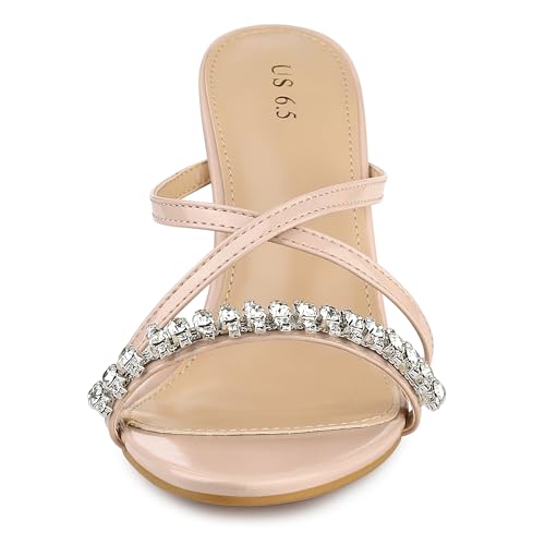 Allegra K Allegra K Women's Cross Strap Rhinestone Block Heel Beige Slide Sandals 9 M US
