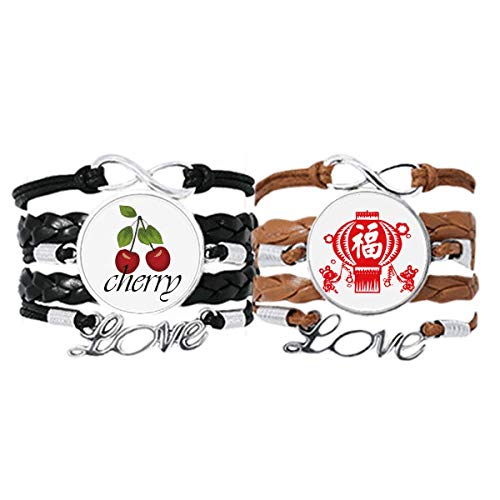 Bracelets chinois en cuir motif traditionnel rouge idée cadeau couple