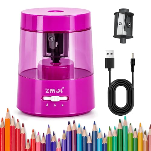 ZMOL Electric Pencil Sharpener, USB or 2 AA Powered, 6-8mm,Fuchsia