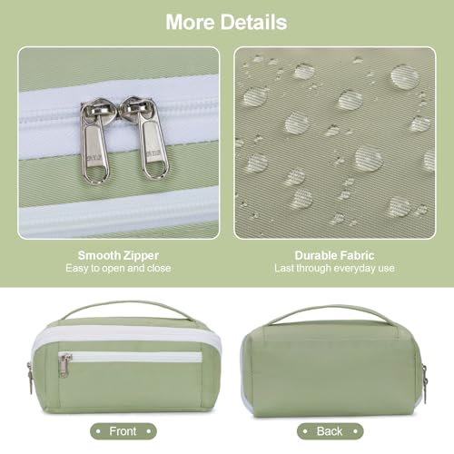 Image of Large Pencil Pouch - 8 Compartments, Wide Handle Organizer Bag | Wide Open Pen Bag, Flexible Dividers & Side Pockets, Handle, 900D Fabric, College Supplies for Teens, Green