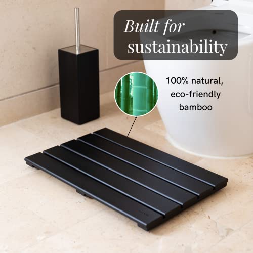 GOBAM Bamboo Bath Mat, Small, 19.7 x 13 x 1.3 inch - Non-Slip Floor Mat for Spa, Sauna, Kitchen, Indoor & Outdoor Spaces, Shower Mat for Bathroom Decor - (Black, 19.7" long)