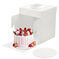 Zourglow Tortenbox Karton 25.4x25.4x20cm, 2 Stück Kuchenbox Pappe mit 10in Tortenplatte und Sichtfenster, Weiße Kuchenkarton Tortenschachtel für Kuchen, Gebäck, Muffins, Donuts