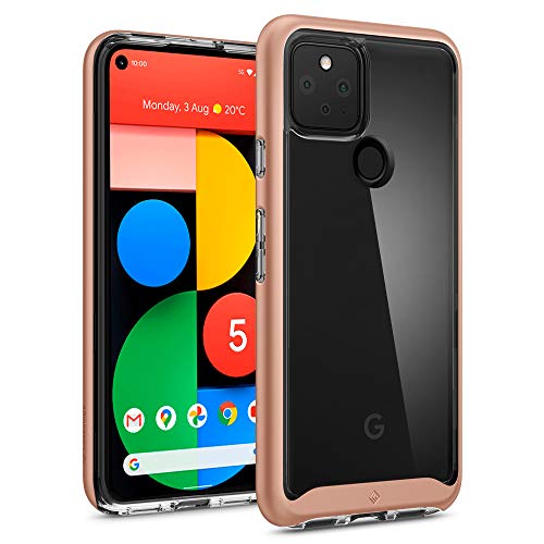 Caseology Skyfall, Funda Pixel 5 Transparente, Bumper Negro, Carcasa Diseñada para Google Pixel 5 - Champagne Gold
