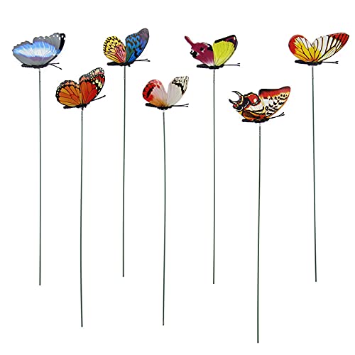 VELIHOME Estacas de vaso de flores feitas à mão borboleta, simulação luminosa 3D, artesanato, estaca