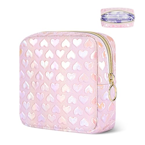 Image of Likesing Period Bag Pouch, Leather Sanitary Napkin Storage Bag for Girls Womens, Portable Sanitary Napkin Period Pad Pouch Bag for Purse (Pink-3D Love)