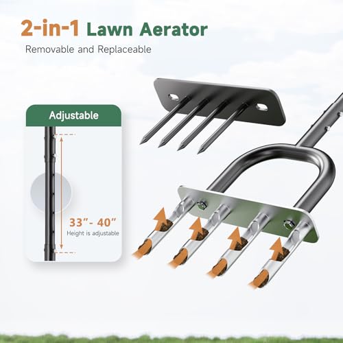 GENNICCI 2-in-1 Lawn Aerator, Core Aerator Lawn Tool, Lawn Spike Aerator, Hand Aerator Lawn Tool with Replaceable Hollow and Solid Tines, Garden Tool Solve Soil Compaction for Garden Grass and Yard by GENNICCI - Image 4