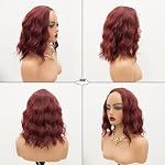 Short Wavy Wigs for Women Lace Front Bob Wigs for Black Women Short Bob Curly Wavy Hair Wigs Synthetic Natural Curly Hair Lace Hairline Wigs for Daily Use. (Wine Red) - Image 4