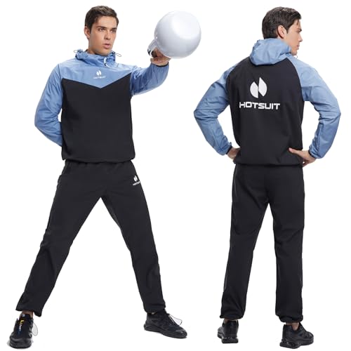 HOTSUIT Sauna Suit for Men Sweat Sauna Jacket Pant Gym Workout Sweat Suits, Blue, 5XL - Thumbnail 5
